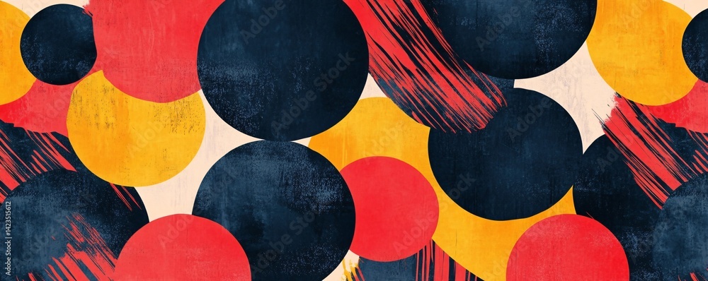 Aufkleber abstract painting texture background with colorful circles and brush strokes