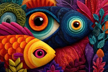 A vibrant street art mural blending cultural symbols and abstract patterns, celebrating diversity and unity. Its bright, playful feel suits children's educational materials or fun, friendly products.