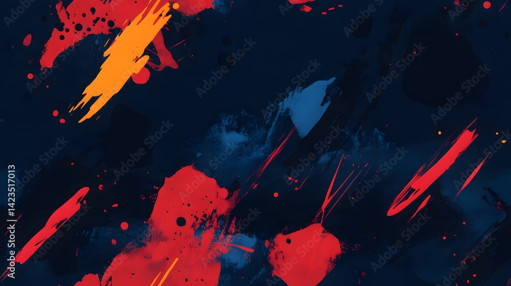 Poster abstract pattern of vibrant splashes and brushstrokes.