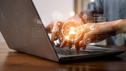 Know your customer (KYC) concept. Finding the target audience of a business, Digital marketing strategy and audience targeting concept.  customer engagement insights, digital marketing online.