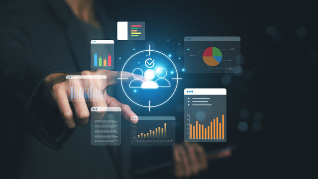 Know your customer (KYC) concept. Finding the target audience of a business, Digital marketing strategy and audience targeting concept.  customer engagement insights, digital marketing online.
