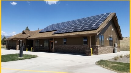 Naklejka premium Community center powered by solar rooftop during bright sunny afternoon