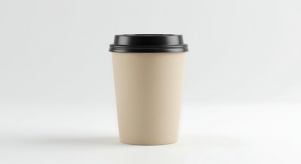 Coffee Cup with Black Lid on White Background for Mockup