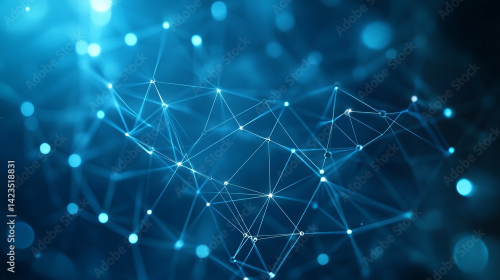 Aufkleber abstract blue network connections digital technology background web dots dark data mesh lines light