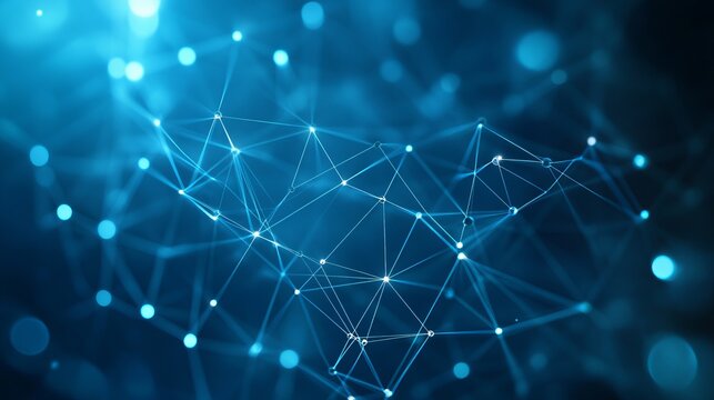 Abstract blue network connections digital technology background web dots dark data mesh lines light