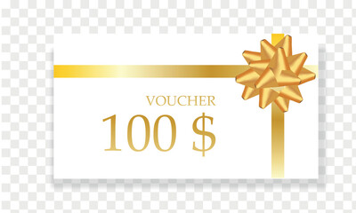Gift certificate with gold ribbon and bow for a discount