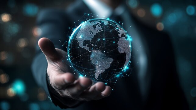 Holding Digital World Globe in Hand for Future Global Technology - Powered by Adobe