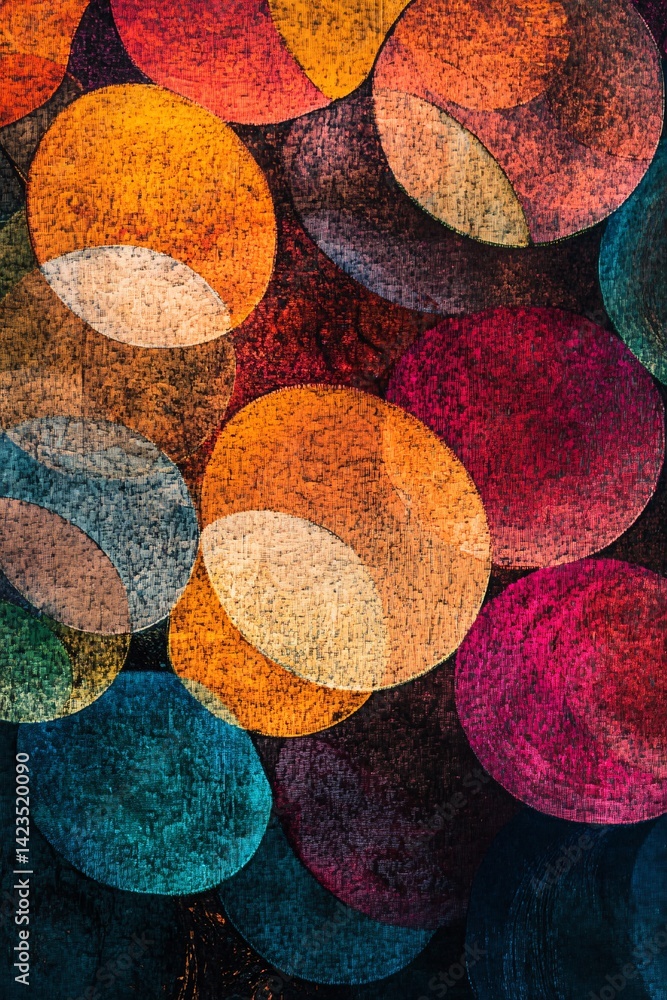 Poster Colorful abstract background with overlapping circles creating a textured pattern