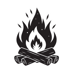 Campfire with logs silhouette vector illustration