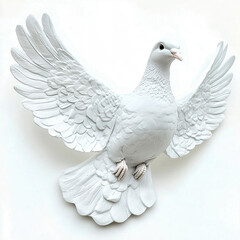 Obraz premium A white dove sculpture in flight, symbolizing peace and freedom with detailed wings and feathers.
