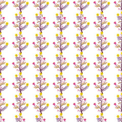 Seamless Pattern of Floral Branches Featuring Yellow and Pink Flowers