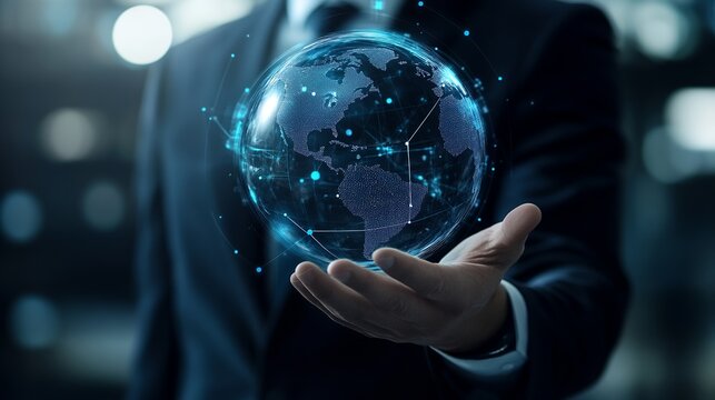 Holding Digital Globe Concept with Global Network Connection in Hand