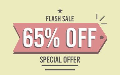 Fototapeta premium 65% off sixty five percent off 65%off flash sale, special offer discount 65 % off retail, price, sale, percentage, money, offer, promotion, discount, business finance, retrô design.