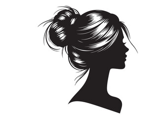 woman hairstyle logo silhouette vector illustration, hair salon logo icon vector silhouette, beauty long hair woman logo silhouette, beauty woman long hair silhouette on white background