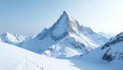 Fototapeta na wymiar Snow-covered mountain peak, pristine white expanse, snow, cold climate, landscape