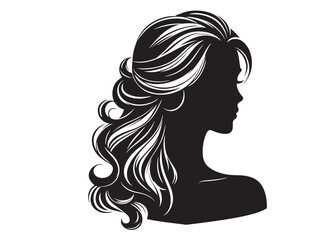 woman hairstyle logo silhouette vector illustration, hair salon logo icon vector silhouette, beauty long hair woman logo silhouette, beauty woman long hair silhouette on white background