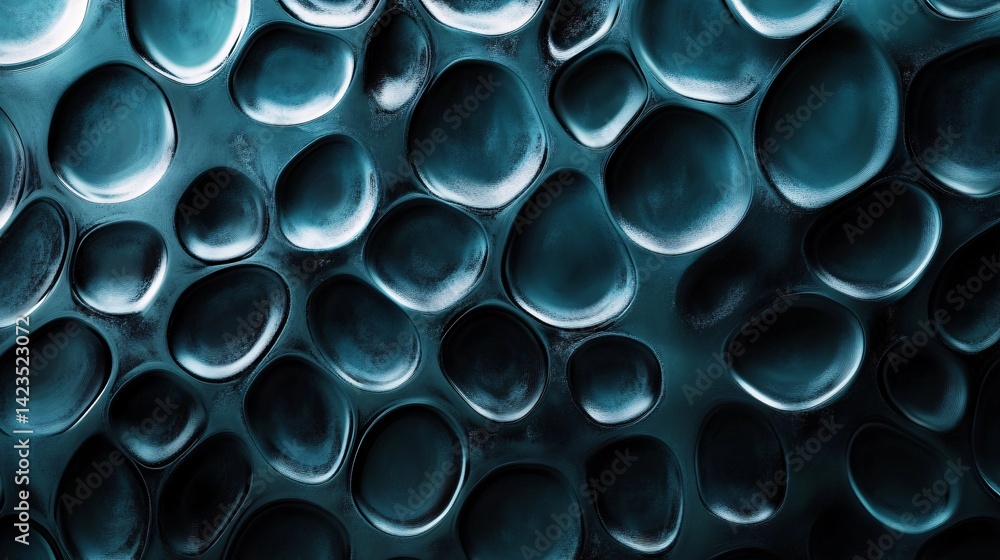 Poster Blue abstract background with organic round shapes forming a bumpy surface