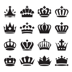 Crown Logo Design Vector, Crown Silhouette Design, Crown vector, silhouette, icon. Crown icons, vector set. Crown symbol set. King, Princess crowns. Collection of crown silhouette,