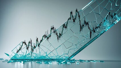 Broken glass illustrates stock market volatility with upward trend in trading chart