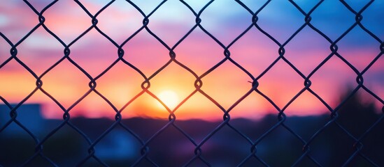 Fototapeta premium Sunset through Chainlink Fence
