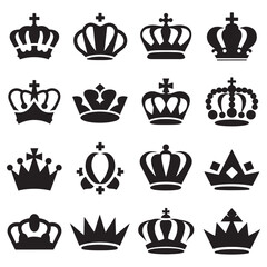 Crown Logo Design Vector, Crown Silhouette Design, Crown vector, silhouette, icon. Crown icons, vector set. Crown symbol set. King, Princess crowns. Collection of crown silhouette,