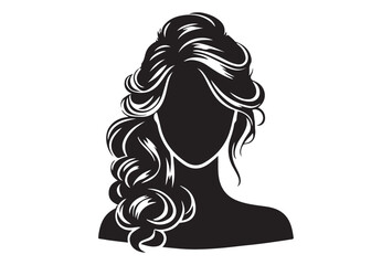woman hairstyle logo silhouette vector illustration, hair salon logo icon vector silhouette, beauty long hair woman logo silhouette, beauty woman long hair silhouette on white background