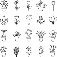 Floral Line Icon Set | Tulip, Bouquet, Botanical Elements & Nature Vector Pack