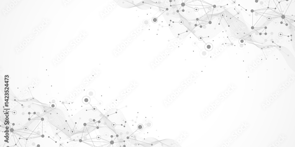Aufkleber Digits abstract background with connected line and dots, wave flow. Digital neural networks. Network and connection background for your presentation. Graphic polygonal background, illustration