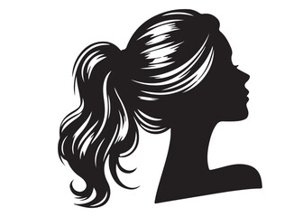 woman hairstyle logo silhouette vector illustration, hair salon logo icon vector silhouette, beauty long hair woman logo silhouette, beauty woman long hair silhouette on white background