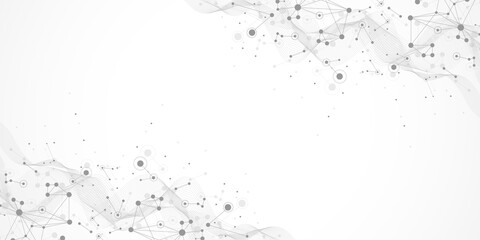 Digits abstract background with connected line and dots, wave flow. Digital neural networks. Network and connection background for your presentation. Graphic polygonal background, illustration