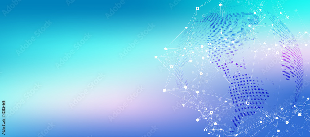 Poster Global network connection banner design template. Header social network communication in the global business concept. Big data visualization. Internet technology