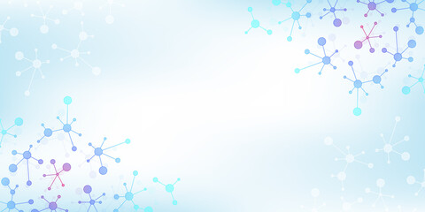 Colorful molecules background. DNA helix, DNA strand, DNA Test. Molecule or atom, neurons. Abstract structure for science or medical background, banner. Scientific illustration.