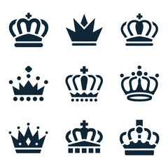 Crown Logo Design Vector, Crown Silhouette Design, Crown vector, silhouette, icon. Crown icons, vector set. Crown symbol set. King, Princess crowns. Collection of crown silhouette,