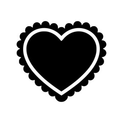 Black heart shape, scalloped edges, solid silhouette, graphic design 