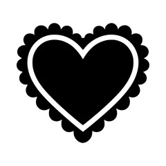 Black heart shape, scalloped edges, solid silhouette, graphic design 