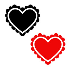 Black and red heart shape, scalloped edges, solid silhouette, graphic design