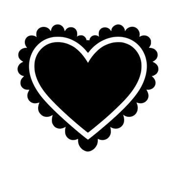Black heart shape, scalloped edges, solid silhouette, graphic design 