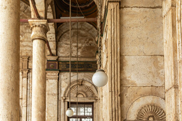 Capture the Cairo citadel columns in Mohammed Ali's Mosque courtyard, highlighting the alabaster artistry. Perfect for designs seeking to convey the grandeur.