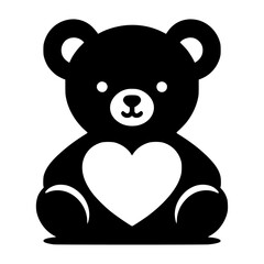 Obraz premium Black silhouette, teddy bear shape, white heart 