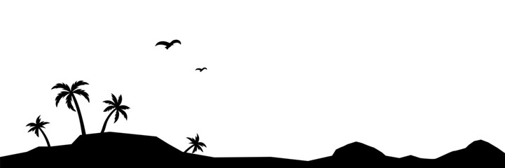 Tropical landscape vector. Palm landscape silhouette
