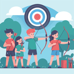 Fototapeta premium vector image of children shooting archery