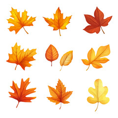 Fototapeta premium A Very Simple flat 2D icon of a Collection of autumn falling leaves isolated on a transparent background, vector, flat design, animation design, vector, simple flat 2D icon, minimalist, eps