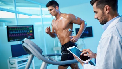 Cardiovascular Stress Test: Doctor Monitors Patient's Exercise Performance