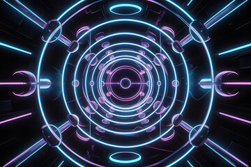 Futuristic Neon Tunnel with Glowing Blue and Pink Lights Sci Fi Concept Art