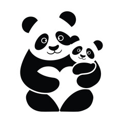 Loving Panda Mother and Baby Silhouette, Silhouette of Panda Mom with Baby