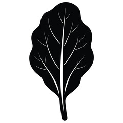 Black silhouette of a spinach leaf on a white background