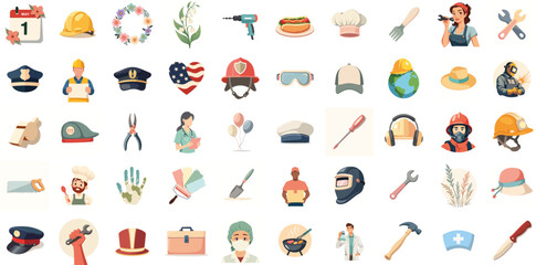 Occupations and Labor Day icons, vector design