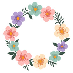 Fototapeta premium Floral Wreath Illustration in Pastel Colors for Spring Decor, Greeting Card Designs, Art Projects, and Wedding Invitations