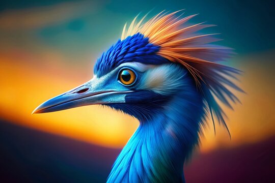 Serene Blue-Headed Bird: Panoramic Wildlife Photography