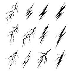 A Very Simple flat 2D icon of a Collection of lightning bolt isolated on a transparent background, vector, flat design, animation design, vector, simple flat 2D icon, minimalist, eps